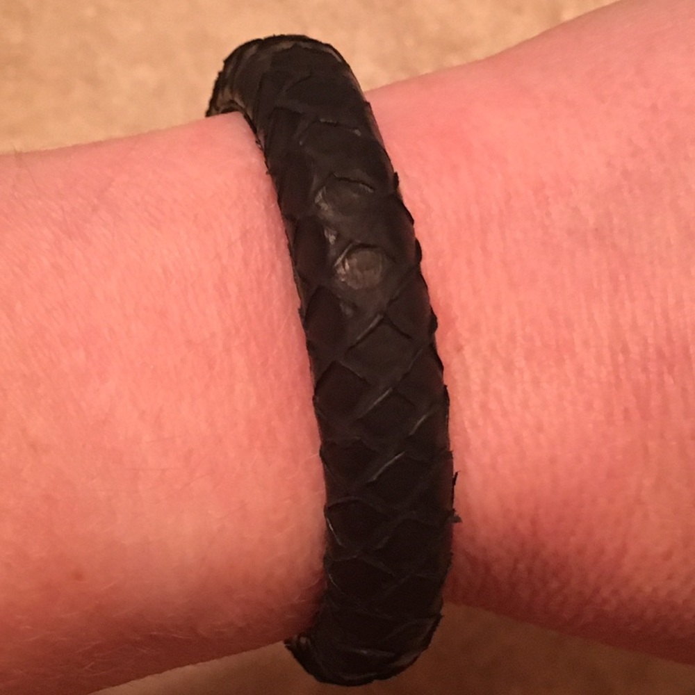 NEW PRESMER Black Genuine Snakeskin Leather Cuff Bracelet Size Small NEW Retired